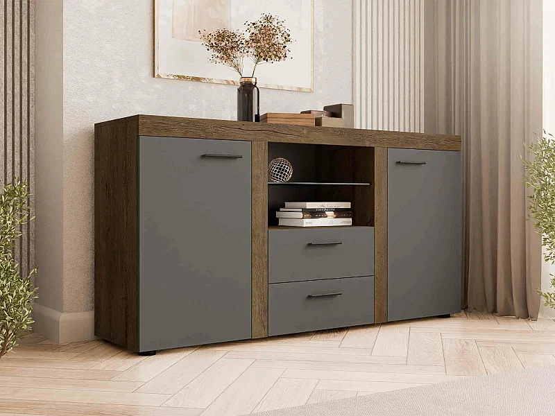 Commode Tucson 104, Chêne de Lefkas|Graphite, Tiroirs et portes, Nombre de tiroirs: 2,