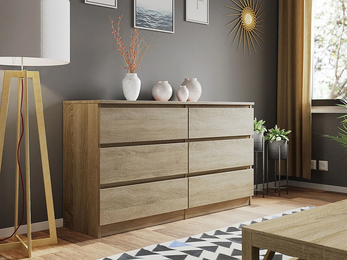 Commode Comfivo 161, Sonoma chêne, Avec tiroirs, Nombre de tiroirs: 6, 77x138x40cm