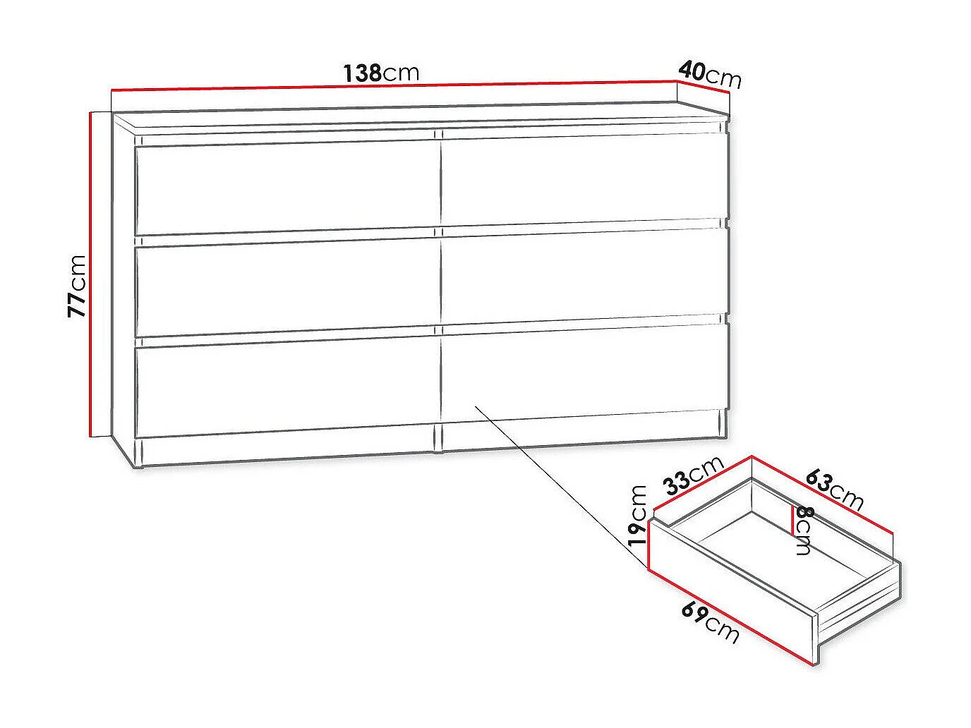 Commode Comfivo 161, Sonoma chêne, Avec tiroirs, Nombre de tiroirs: 6, 77x138x40cm