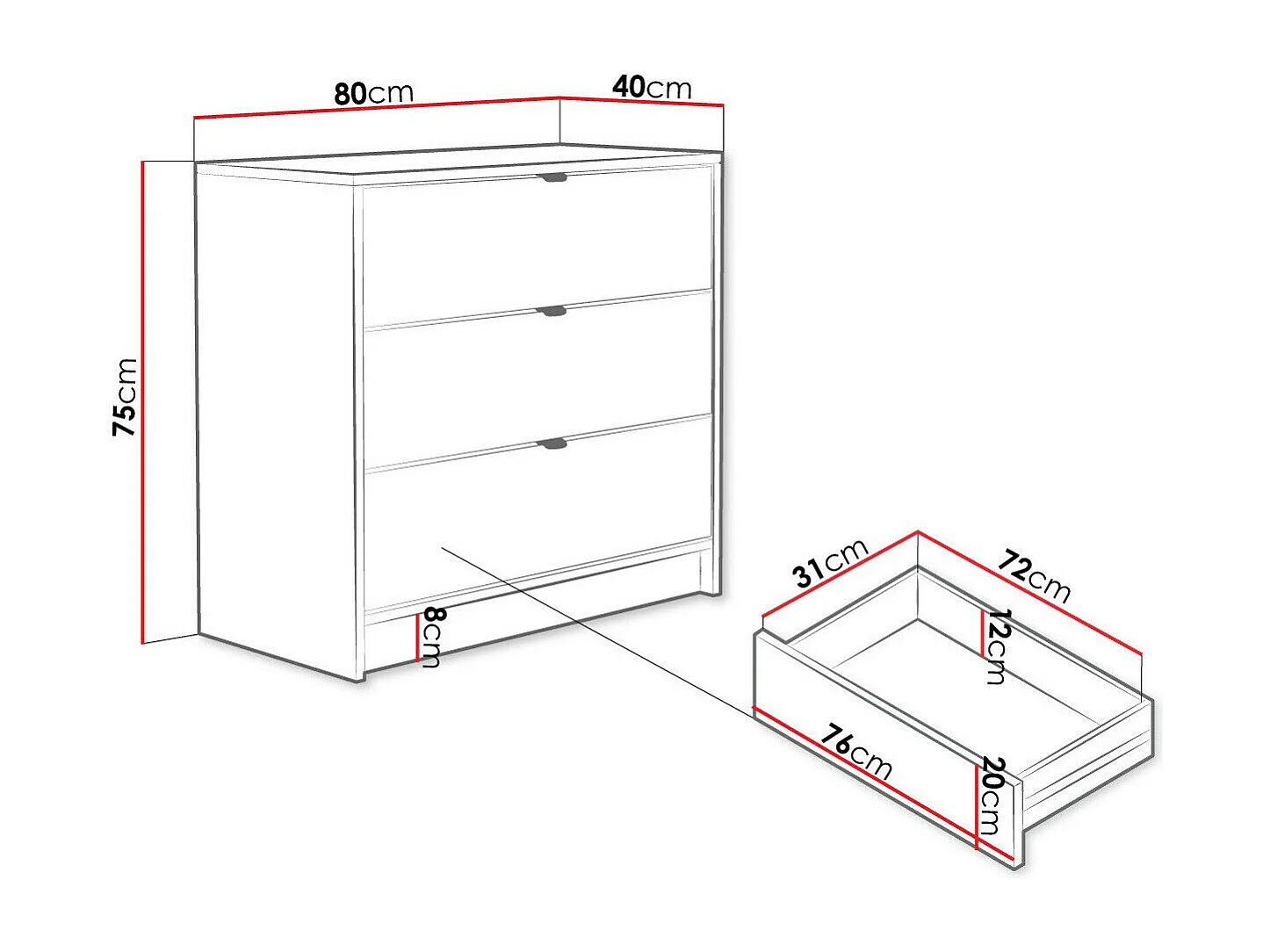 Cómoda Comfivo Larmire 102, Com gavetas, 8x8x4cm