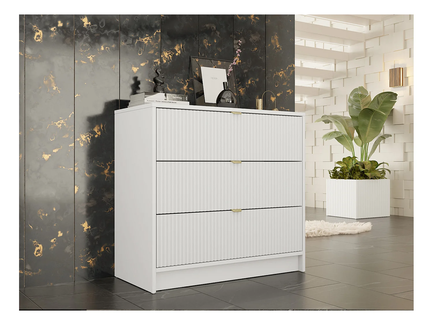 Commode Comfivo Larmire 102, Blanc, Avec tiroirs, 75x80x40cm