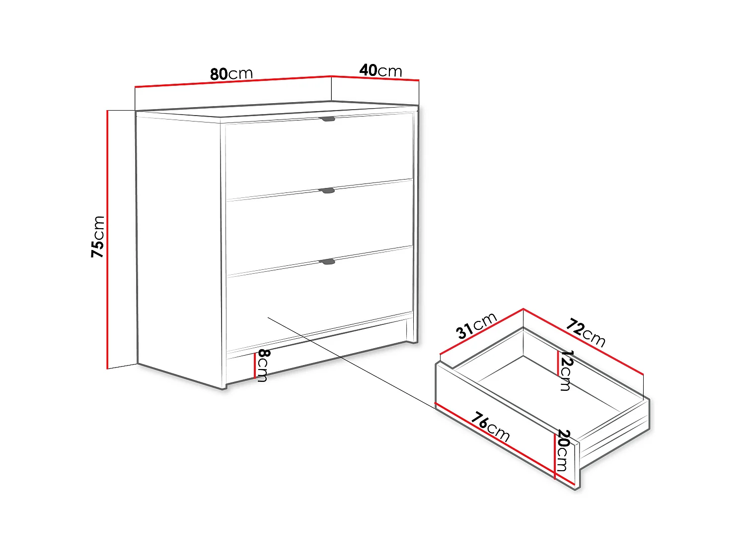 Cómoda Comfivo Larmire 102, Blanco, Con cajones, 75x80x40cm