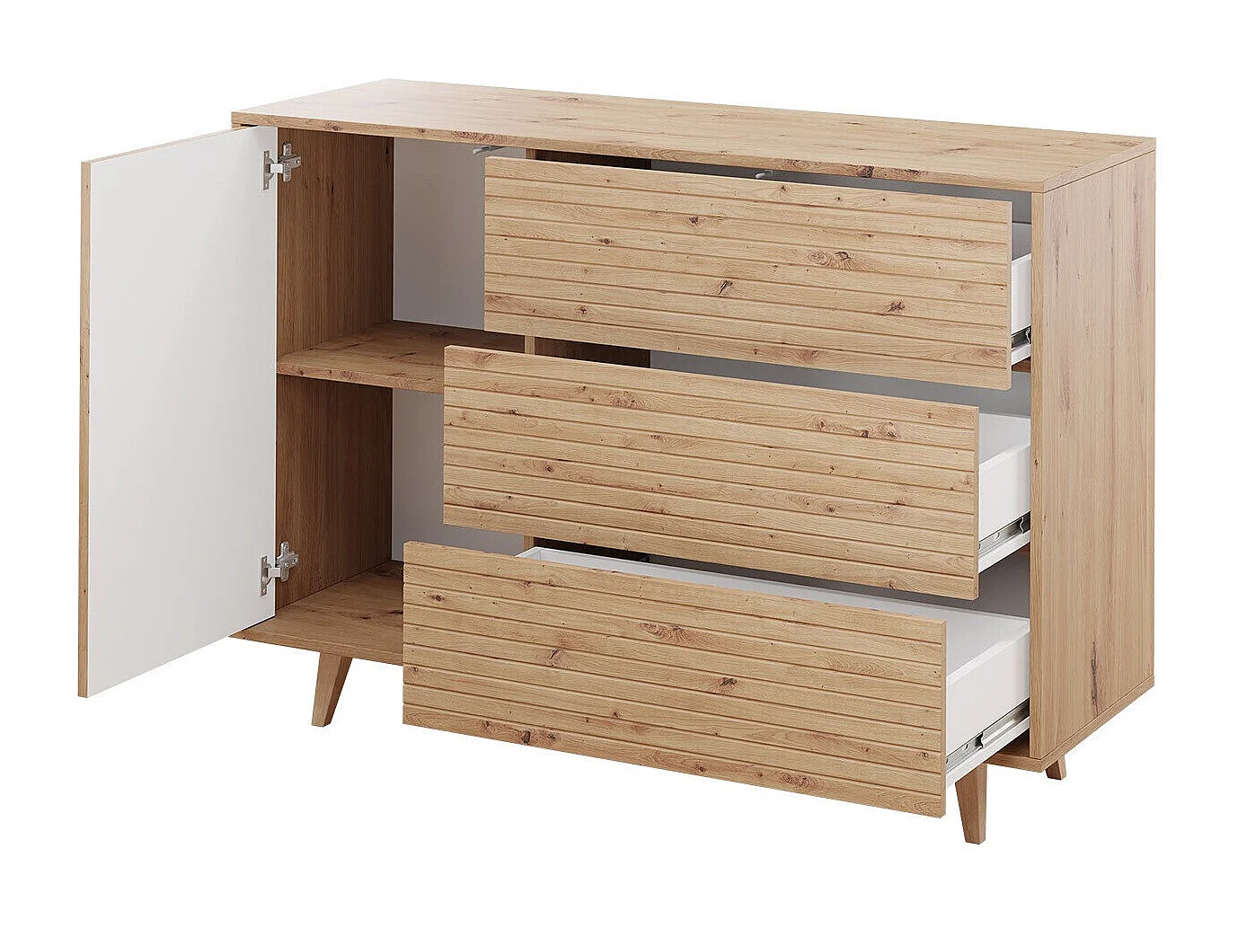 Cómoda Comfivo Romtori 100, Roble Artisan, Con cajones y puertas, 84x120x40cm