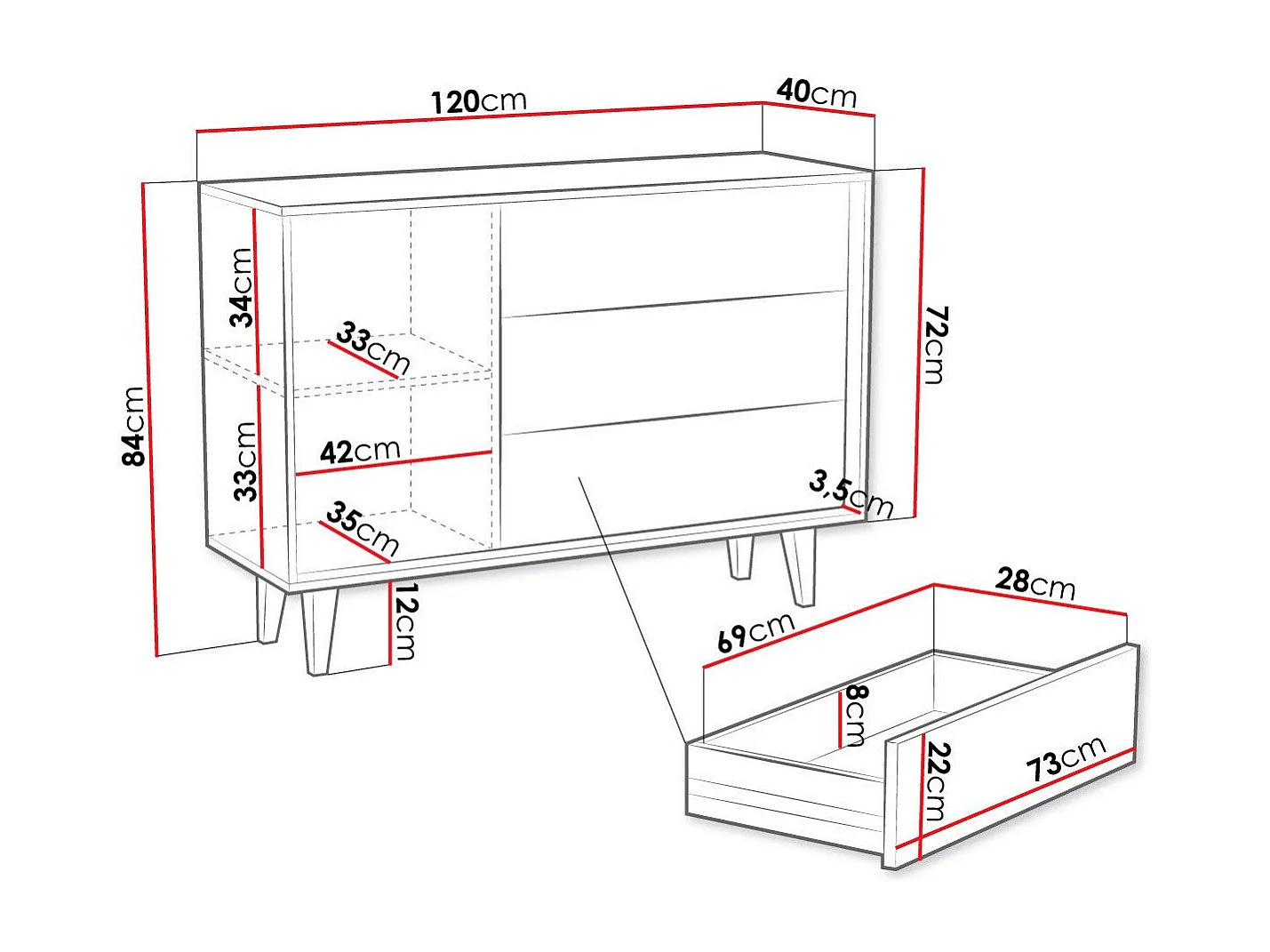 Cómoda Comfivo Romtori 100, Roble Artisan, Con cajones y puertas, 84x120x40cm