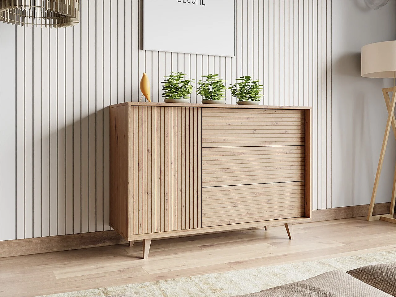 Cómoda Comfivo Romtori 100, Roble Artisan, Con cajones y puertas, 84x120x40cm