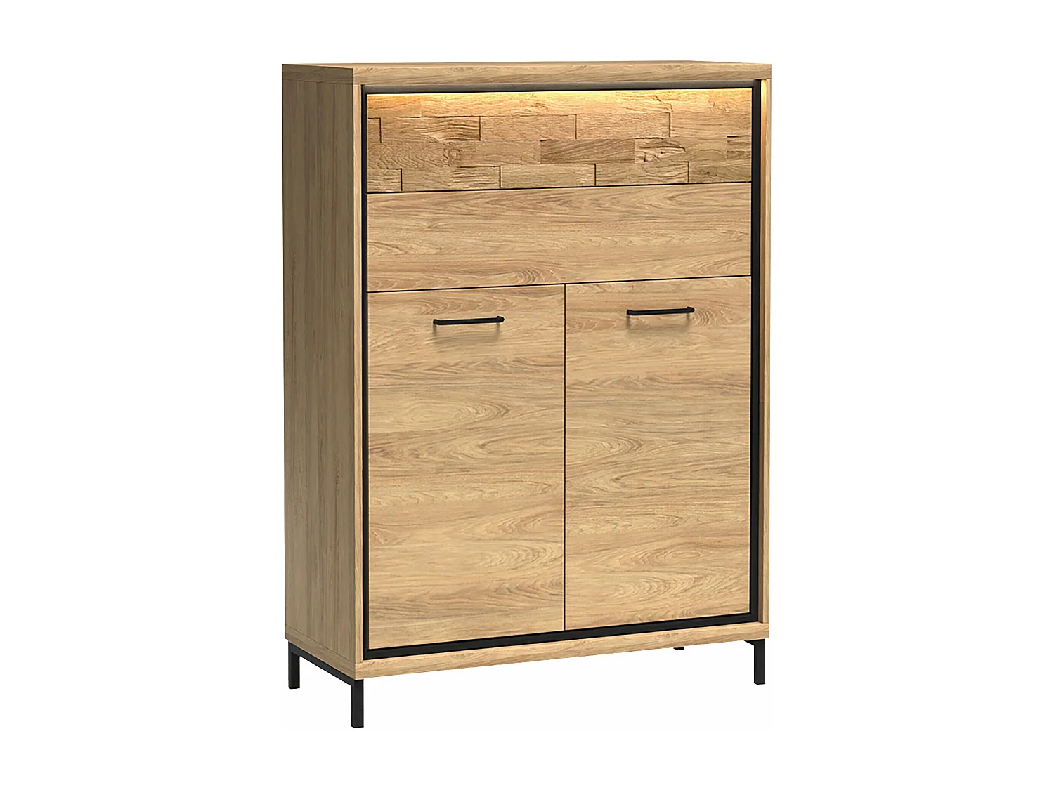 Cómoda Etrmoni 103, Luminoso madera, Con cajones y puertas, Número de cajones: 2, 120cm