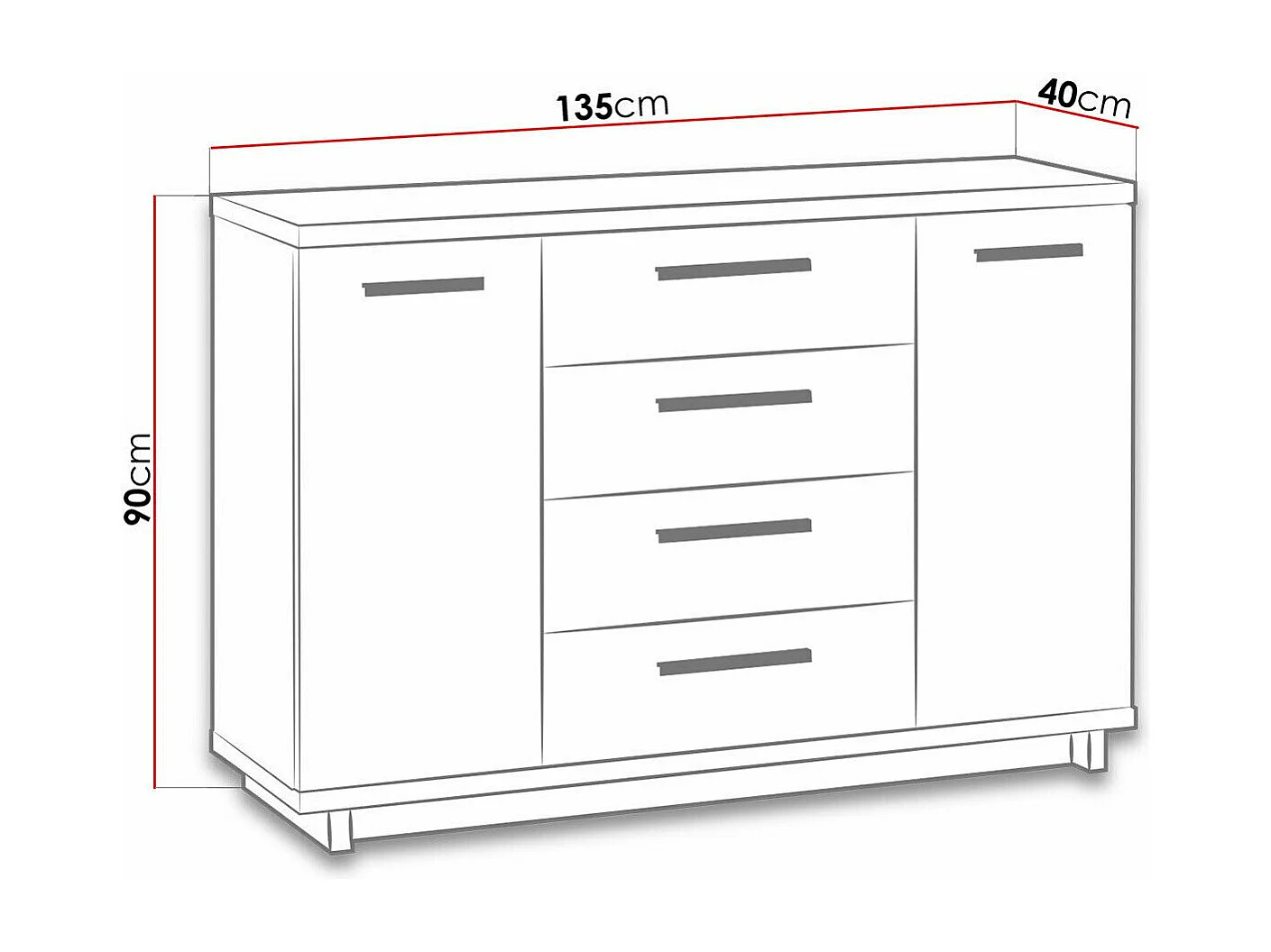 Cómoda Morlira 100, Roble Artisan|Negro mate, Con cajones y puertas, Número de cajones: 4