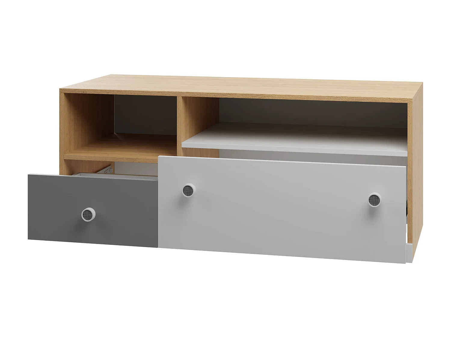 Mobile porta TV Tesmonu 110, Bianco|Quercia|Grigio, Numero di cassetti: 2.00, 120x50x50cm