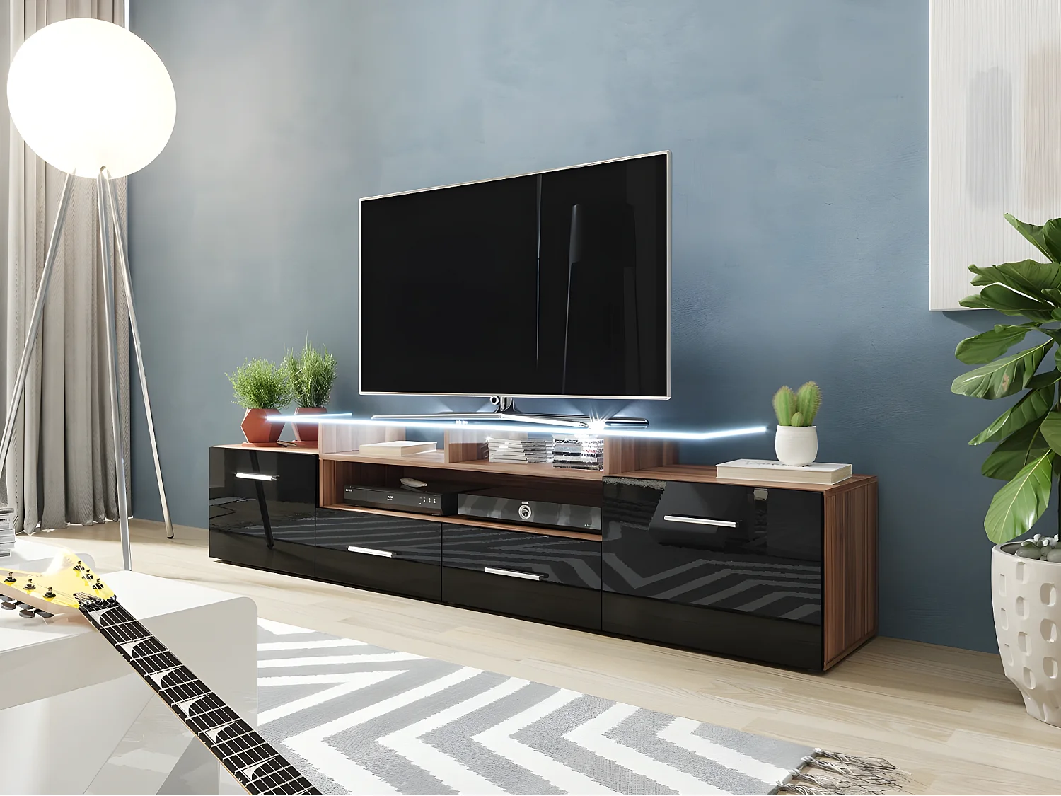 Mueble TV Charlotte 117 (Ciruela + Negro brillante Si  , Ciruela|Negro brillante, 194cm