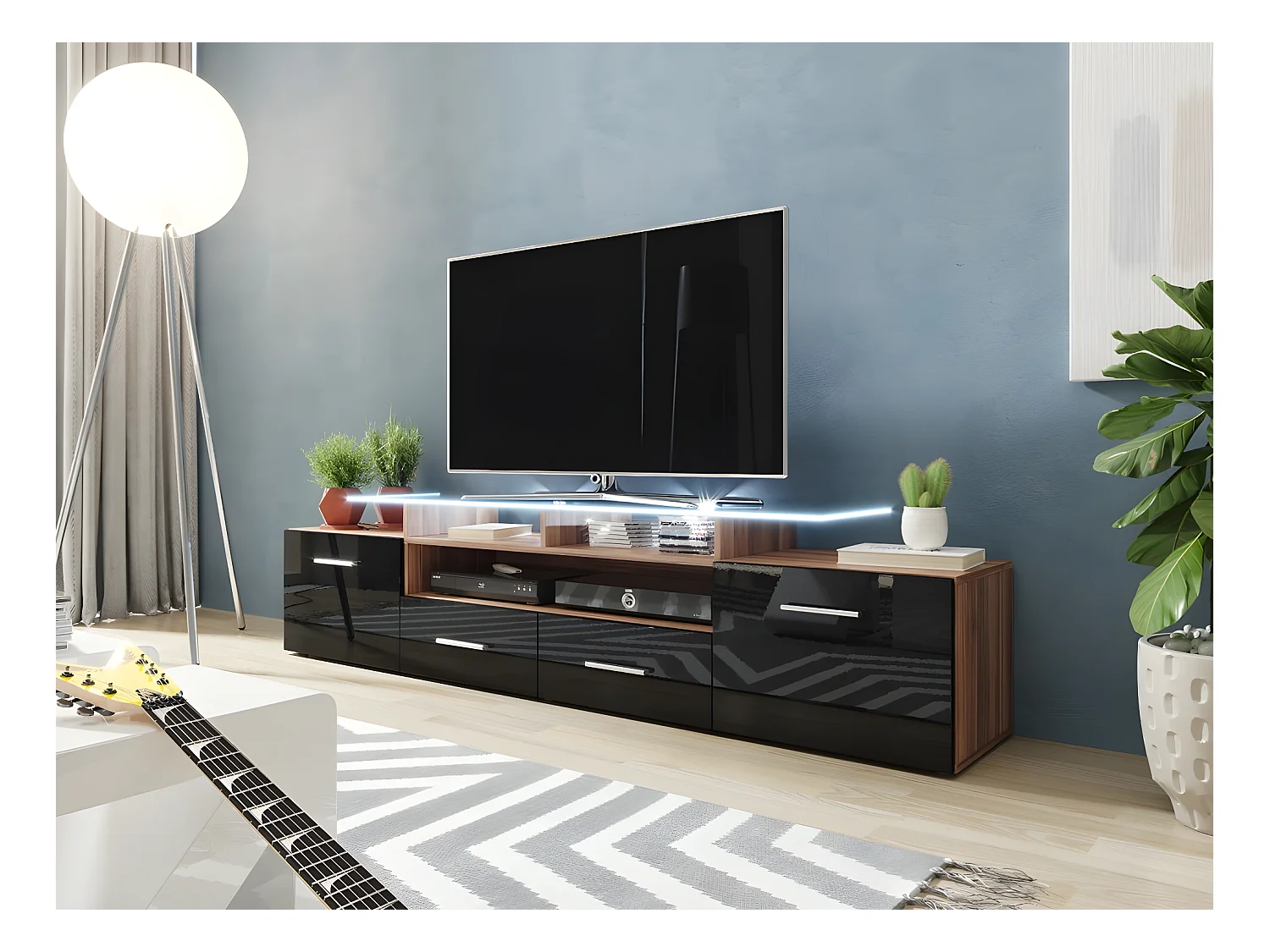 Mueble TV Charlotte 117 (Ciruela + Negro brillante Si  , Ciruela|Negro brillante, 194cm