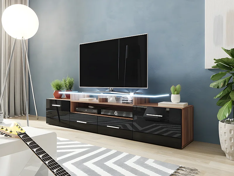 Mueble TV Charlotte 117 (Ciruela + Negro brillante Si  , Ciruela|Negro brillante, 194cm