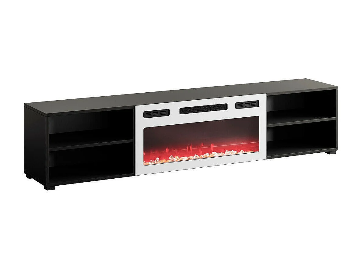 Meuble TV Charlotte 190, Blanc|Noir, 180x39x33cm