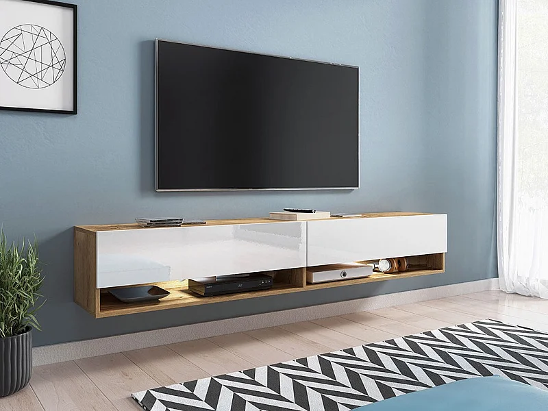 Mueble TV Sarasota 119, Blanco brillante|Wotan roble, Número de puertas: 2.00, 180x30cm