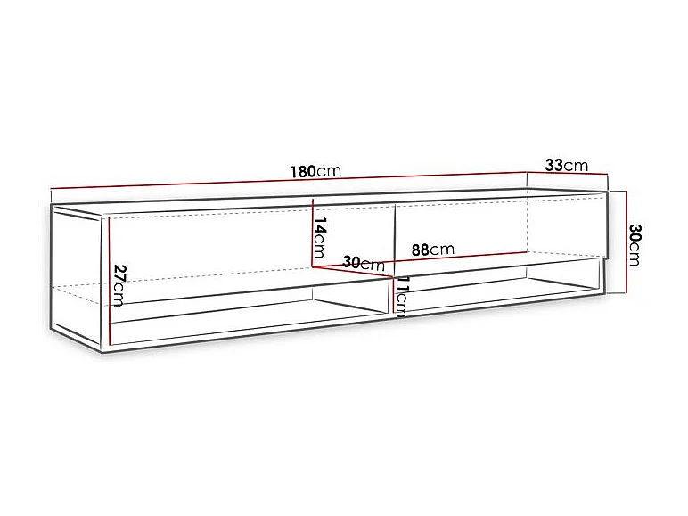Meuble TV Sarasota 119, Blanc brillant|Chêne wotan, Le nombre de portes: 2, 180x30x33cm