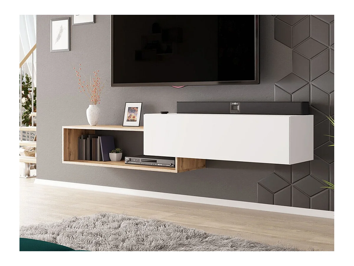 Meuble TV Utica 117, Chêne wotan|Blanc, Le nombre de portes: 1, 210x48x35cm
