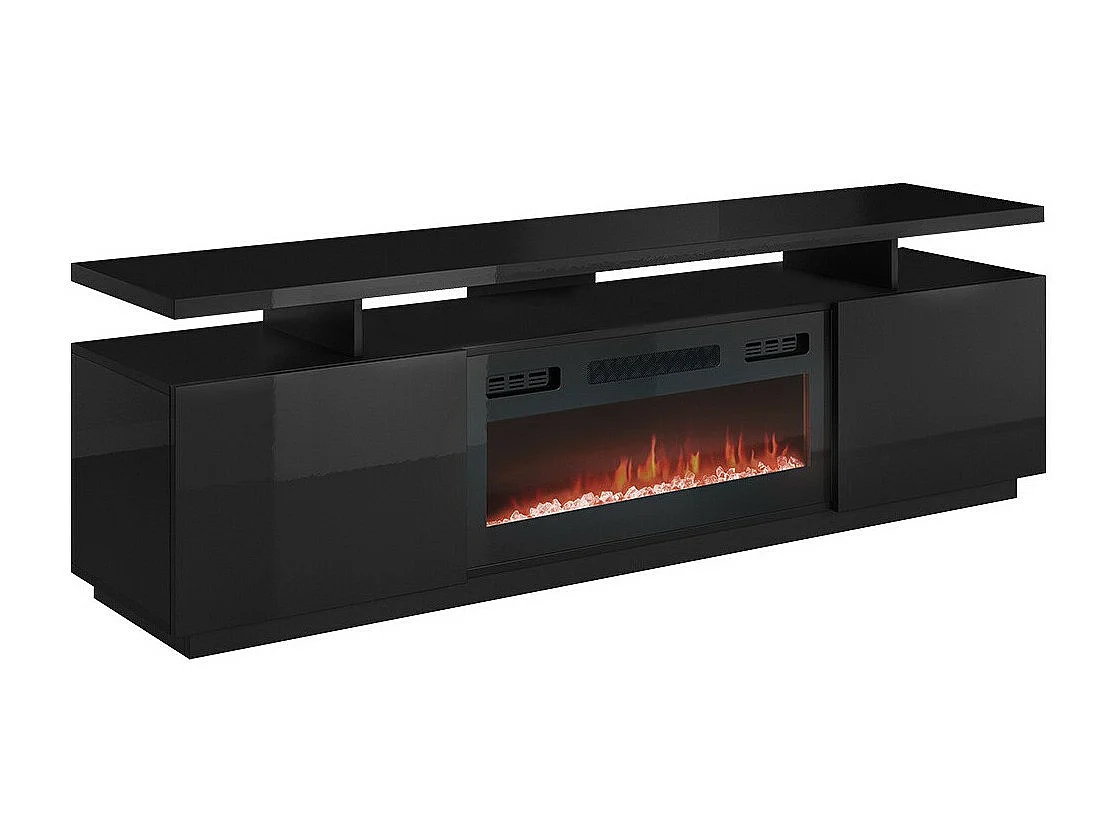 Meuble TV Charlotte 151, Noir brillant|Noir, Le nombre de portes: 2, 180x56x40cm