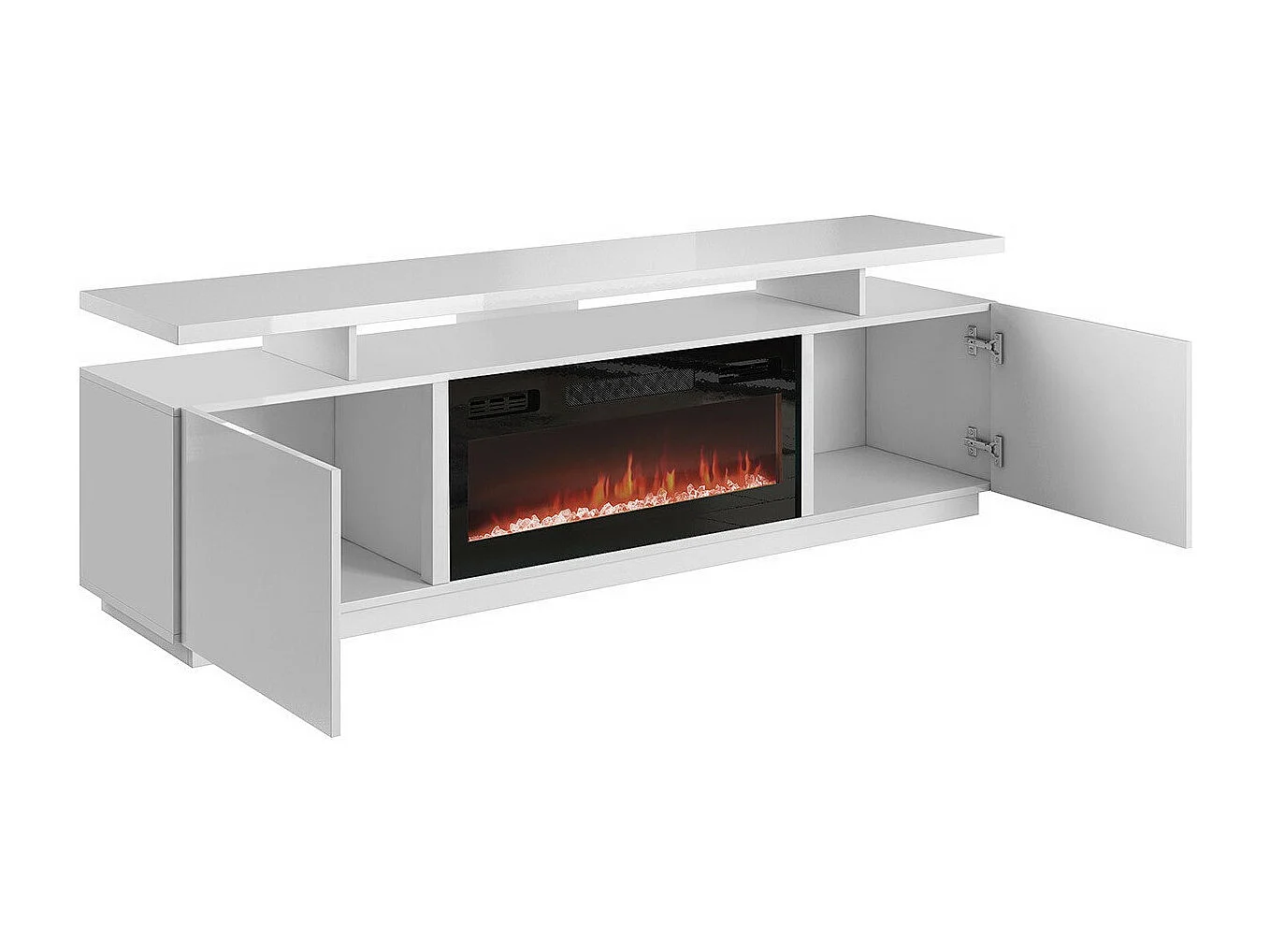 Meuble TV Charlotte 151, Noir brillant|Noir, Le nombre de portes: 2, 180x56x40cm