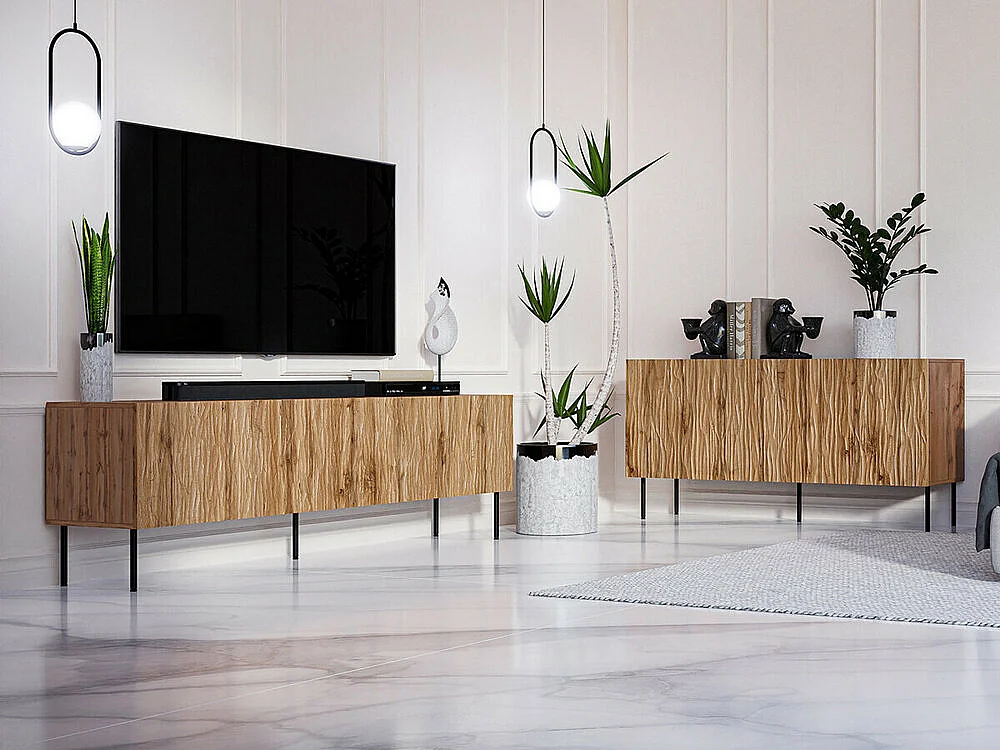 Mueble TV Charlotte K103, Wotan roble|Negro, Número de puertas: 4.00, 190x60x41cm
