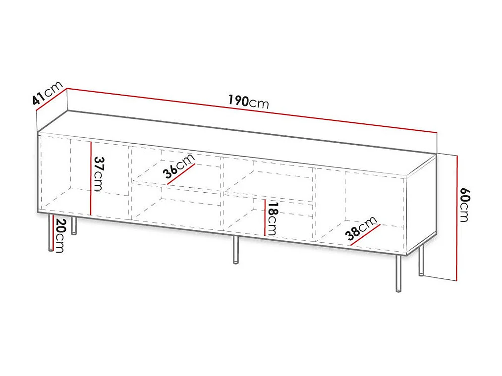Mueble TV Charlotte K103, Wotan roble|Negro, Número de puertas: 4.00, 190x60x41cm