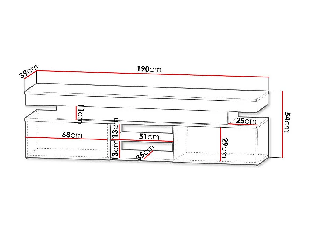 Mobile porta TV Monfero 103, Nero lucido|Nero, 190x54x39cm