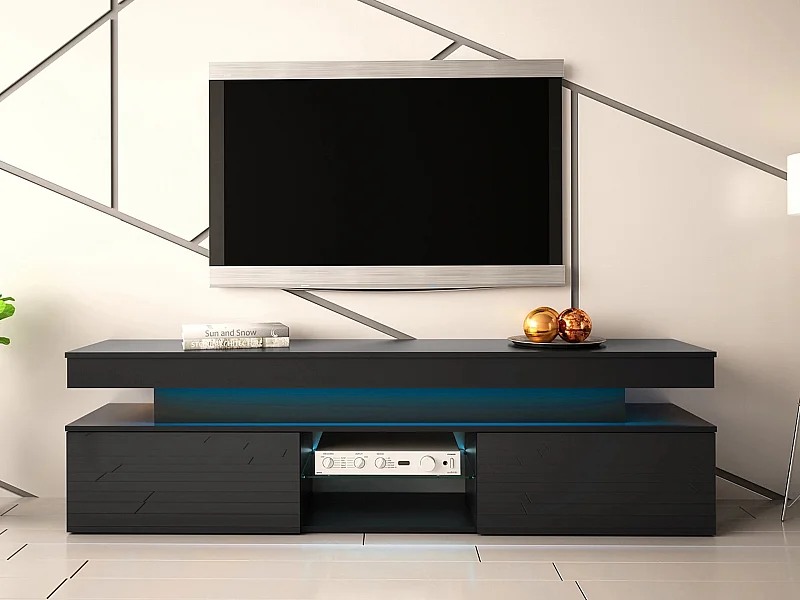 Mobile porta TV Monfero 103, Nero lucido|Nero, 190x54x39cm