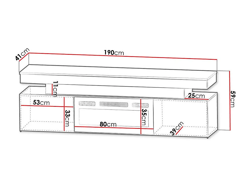 Meuble TV Monfero 104, Blanc|Blanc brillant, 190x59x41cm