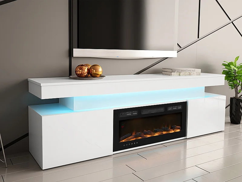 Meuble TV Monfero 104, Blanc brillant|Blanc, 190x59x41cm