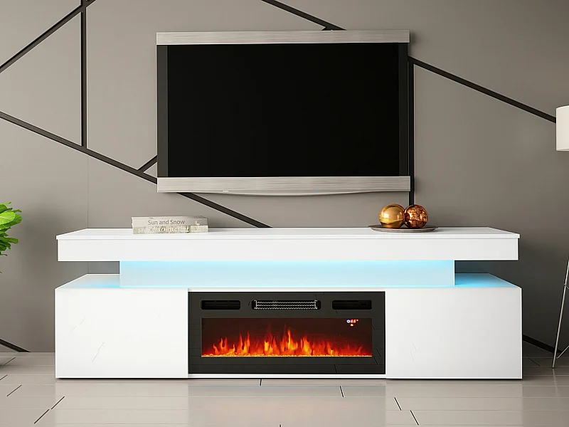 Mueble TV Merced N104, Blanco|Blanco brillante, 190x59x41cm