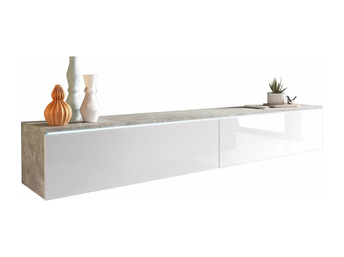 Mueble TV Sarasota 121, Hormigón|Blanco brillante, Número de puertas: 2.00, 180x30x33cm