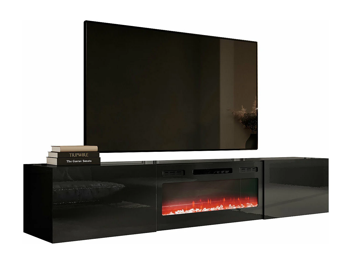 Mueble TV Charlotte 162, Negro brillante|Negro, Número de puertas: 2.00, 200x37x40cm