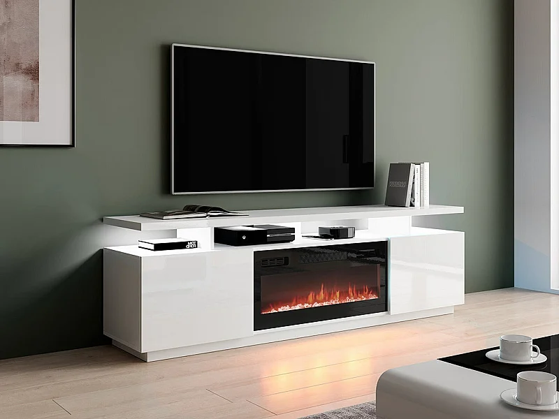 Mueble TV Charlotte 151, Negro|Blanco|Blanco brillante, Número de puertas: 2.00, 180x56cm