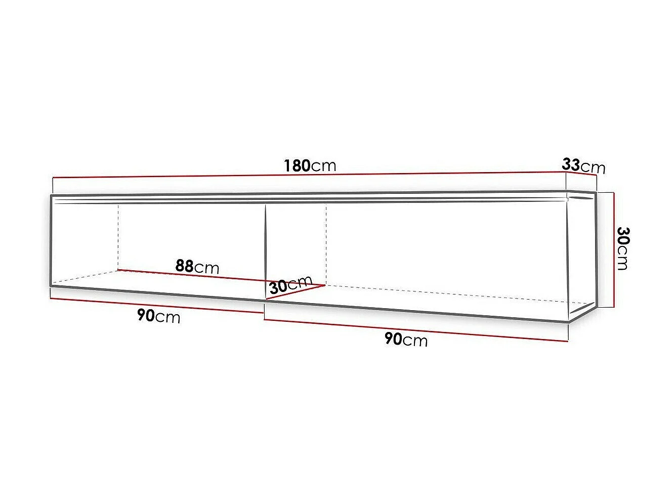 Meuble TV Sarasota 121, Blanc|Blanc brillant, Le nombre de portes: 2, 180x30x33cm