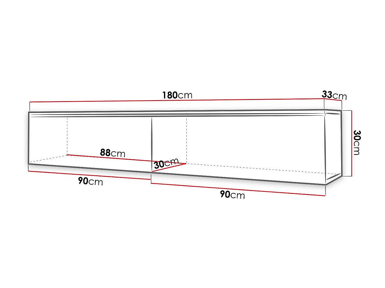 Mesa para TV Sarasota 121, O número de portas: 2, 180x30x33cm