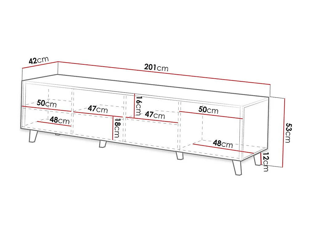 Mesa para TV Charlotte J104, O número de portas: 4, 201x53x42cm