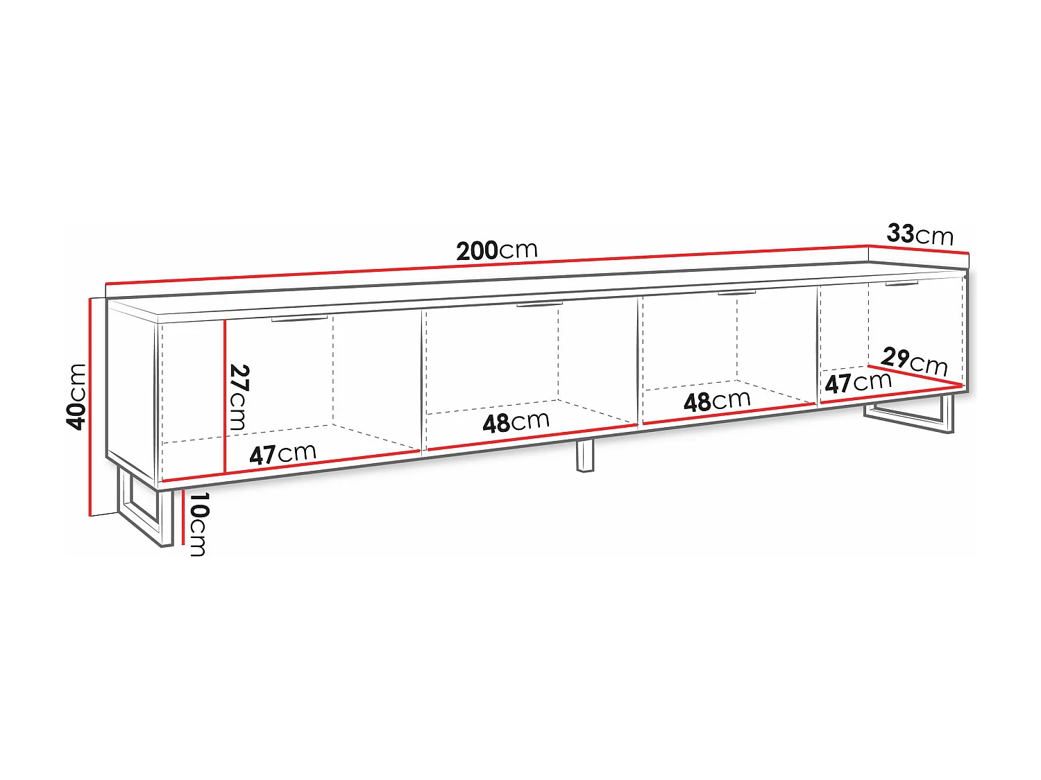 Mueble TV Sarasota M103, Grafito|Negro, 200x40x33cm