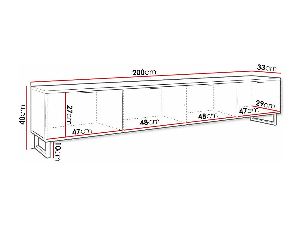 Mueble TV Sarasota M103, Grafito|Negro, 200x40x33cm