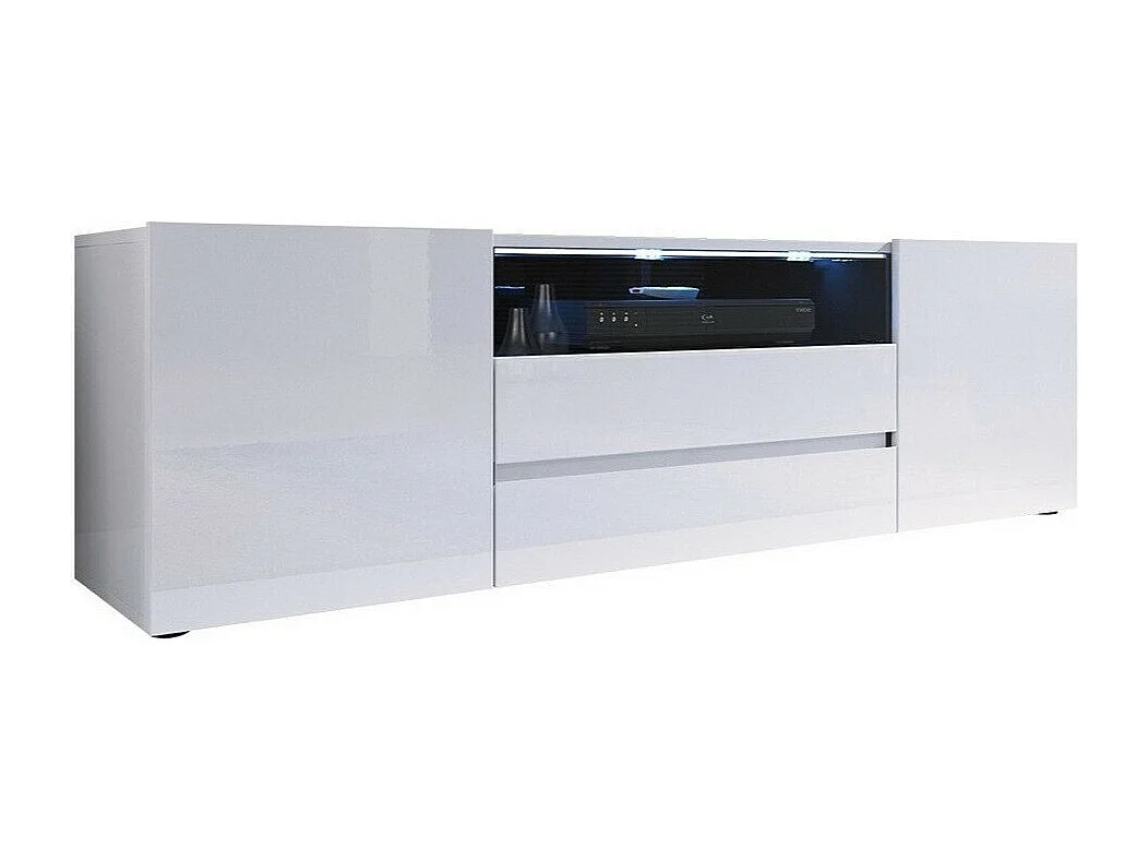 Meuble TV Nashville 114, Blanc brillant|Blanc, Le nombre de portes: 4, 137x43x33cm