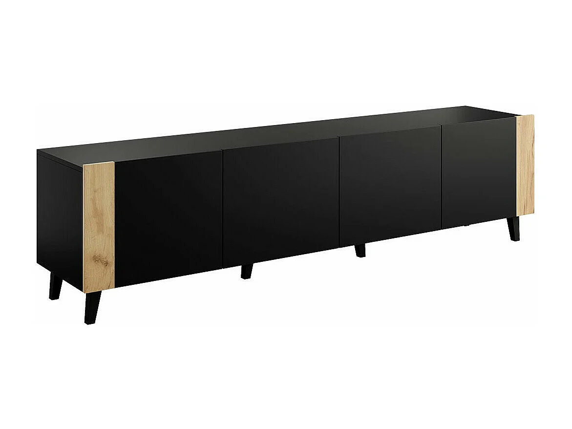 Meuble TV Charlotte 184, Craft chêne|Noir, Le nombre de portes: 4, 201x53x42cm