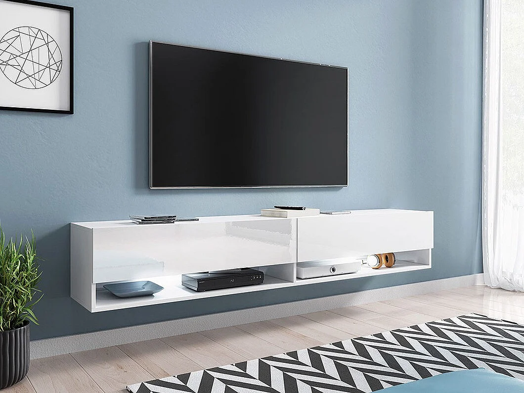 Mueble TV Sarasota 119, Blanco brillante|Blanco, Número de puertas: 2.00, 180x30x33cm