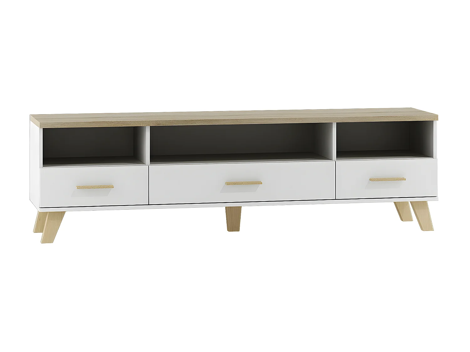 Meuble TV Larfloi 109, Blanc|Sonoma chêne, Nombre de tiroirs: 3, 180x53x40cm