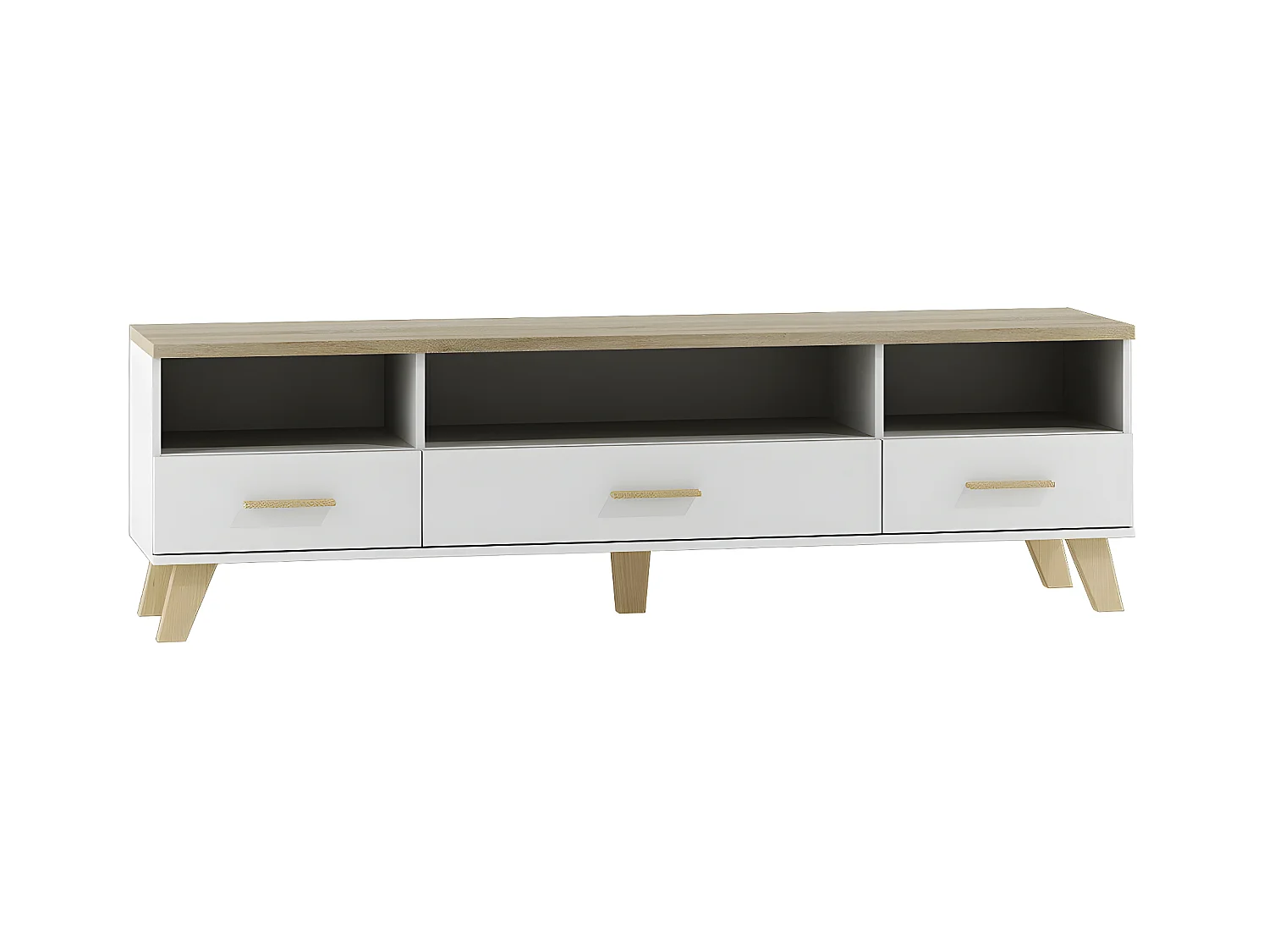 Mueble TV Charlotte G109, Blanco|Roble Sonoma, Número de cajones: 3.00, 180x53x40cm
