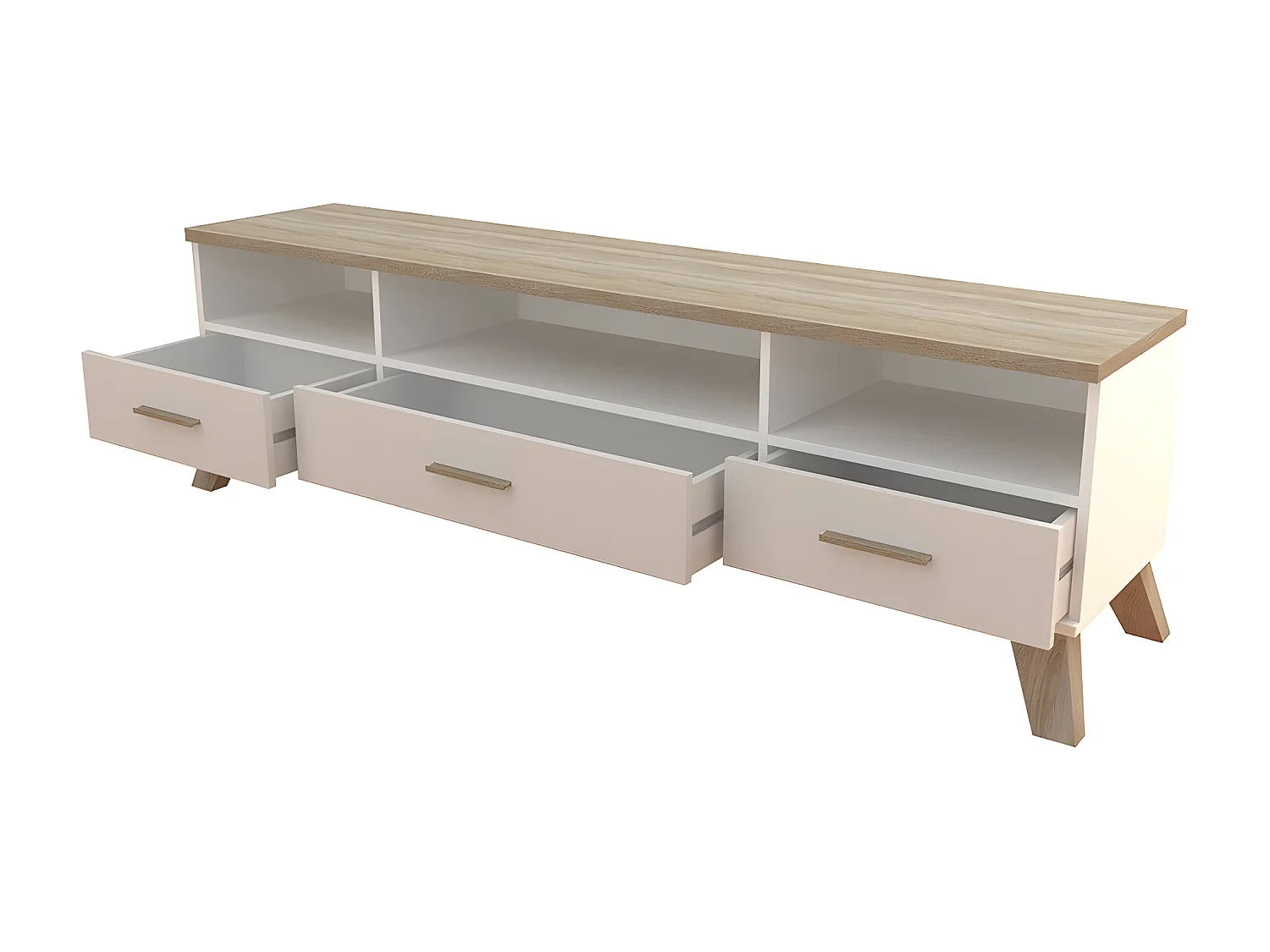 Meuble TV Larfloi 109, Sonoma chêne|Blanc, Nombre de tiroirs: 3, 180x53x40cm