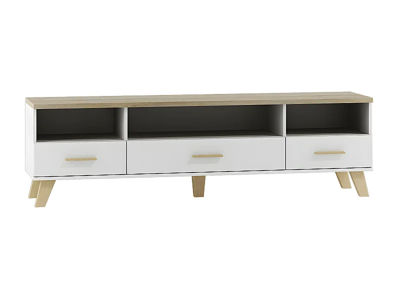 Meuble TV Larfloi 109, Sonoma chêne|Blanc, Nombre de tiroirs: 3, 180x53x40cm