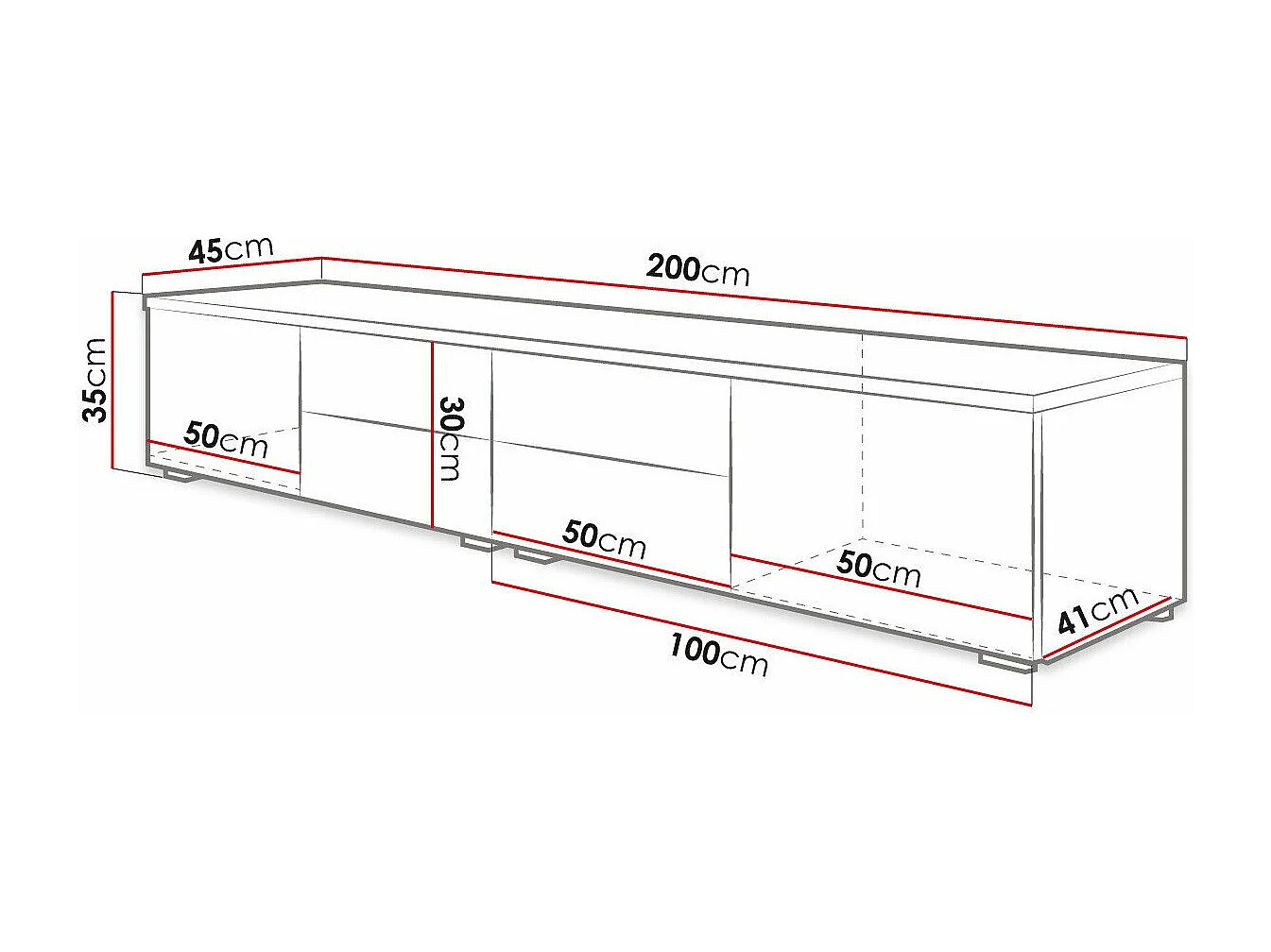 Mueble TV Nashville 129, Blanco|Gris brillante, Número de puertas: 2.00, 200x35x45cm