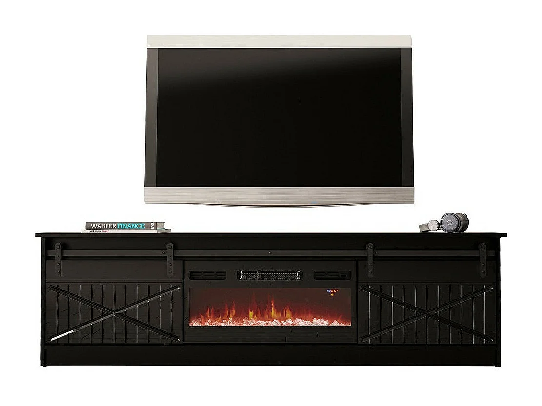 Mueble TV Charlotte 165, Negro|Negro brillante, Número de puertas: 2.00, 200x57x35cm