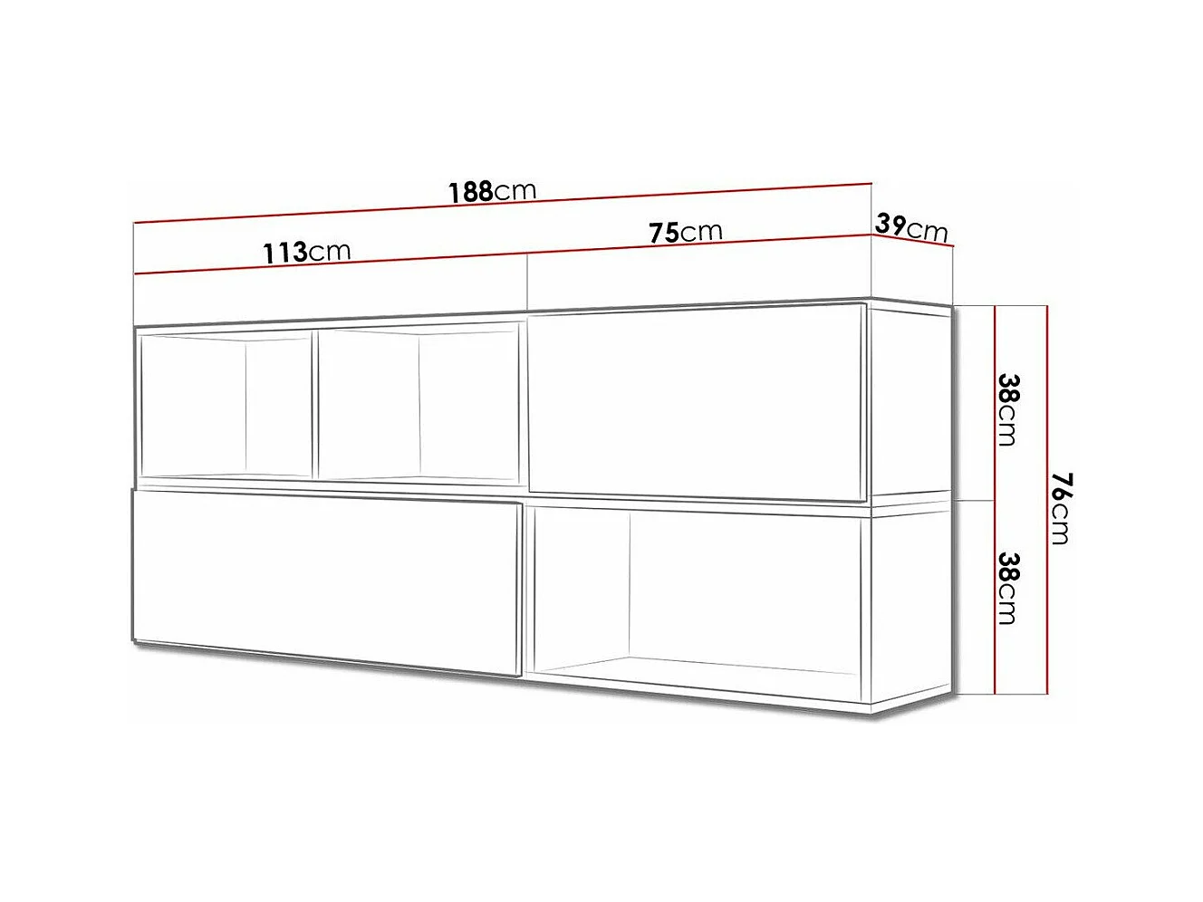 Mueble TV Charlotte C121, Blanco, Número de puertas: 2.00, 188x76x39cm