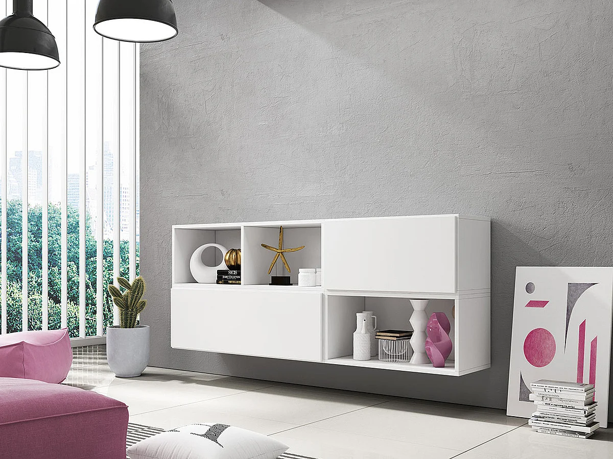 Mueble TV Charlotte C121, Blanco, Número de puertas: 2.00, 188x76x39cm