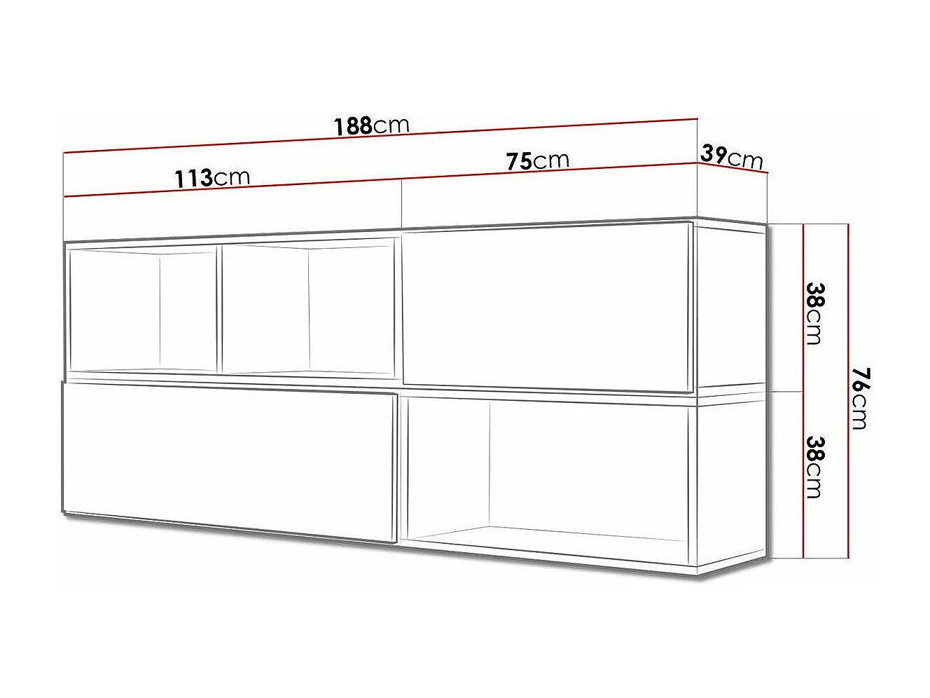 Mueble TV Charlotte C121, Blanco, Número de puertas: 2.00, 188x76x39cm