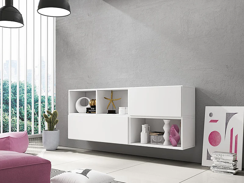 Mueble TV Charlotte C121, Blanco, Número de puertas: 2.00, 188x76x39cm