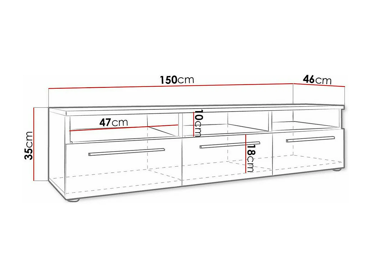 Mesa para TV Nashville 100, O número de portas: 3, 150x35x46cm